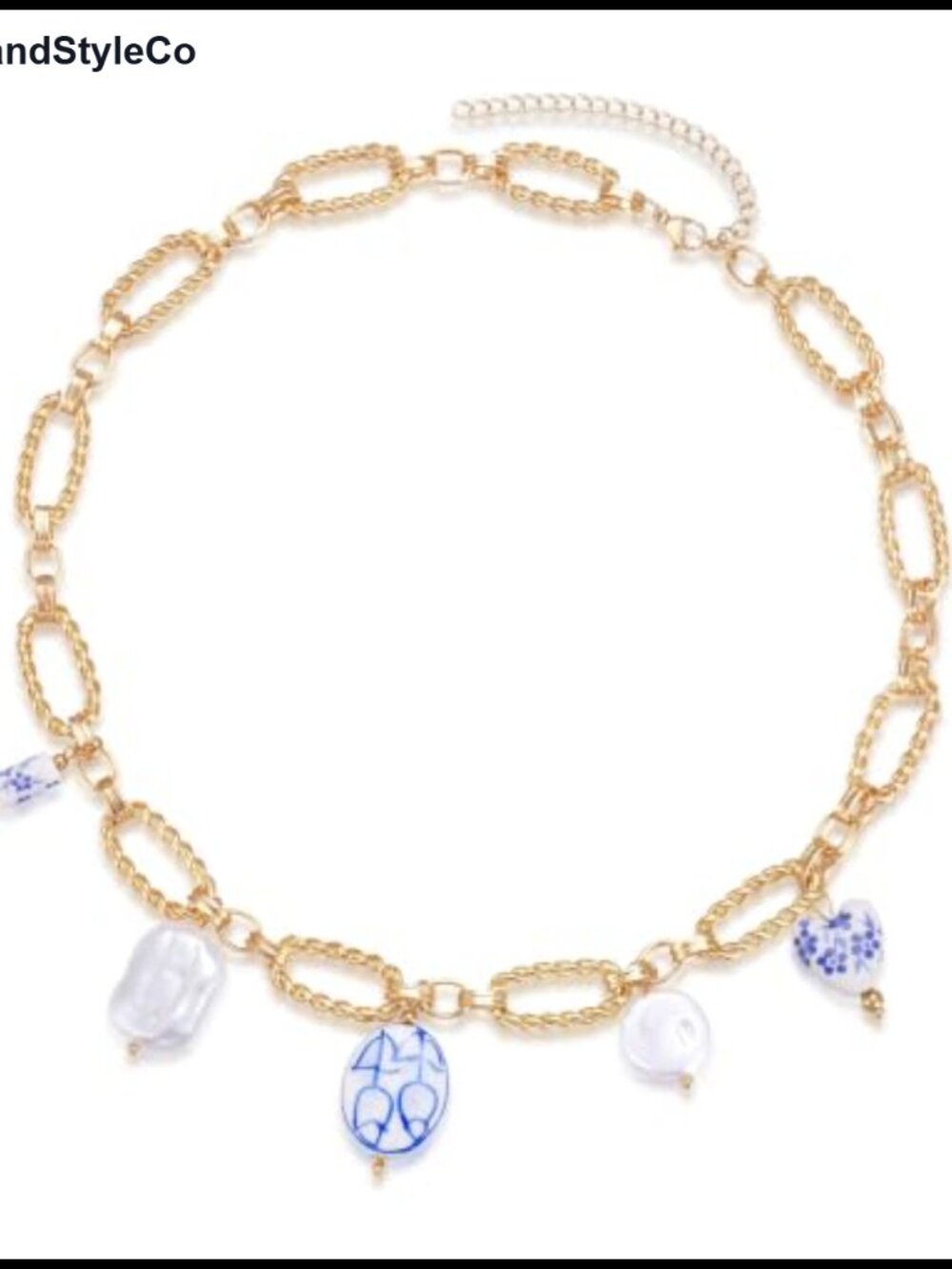 Vintage Porcelain Charm Necklace Women Imitation Pearl Choker Coastal Summer